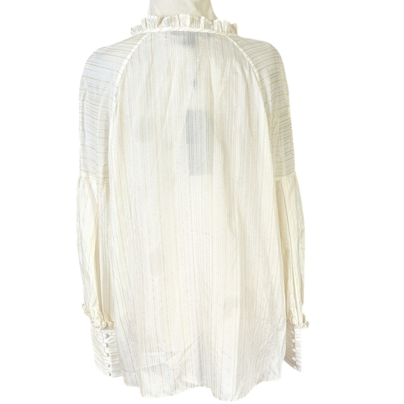 BCBG Top Large Metallic Shimmering New Off White Gold Striped Semi Sheer Boho - Picture 5 of 8